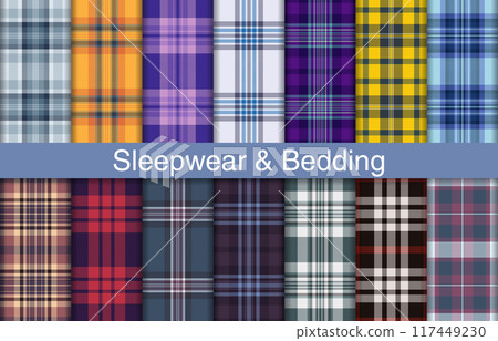 Sleepwear bedding plaid bundles, textile design, checkered fabric pattern for shirt, dress, suit, wrapping paper print, invitation and gift card. 117449230