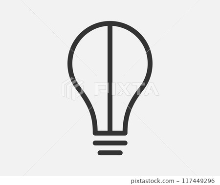 Light dimmer icon line trendy design. Electricity lamp saving energy sign. Black and white flat style. Light dimmer icon line trendy design. Electricity lamp saving energy sign. Black and white flat style. 117449296