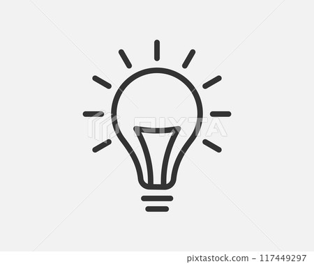 Light dimmer icon line trendy design. Electricity lamp saving energy sign. Black and white flat style. Light dimmer icon line trendy design. Electricity lamp saving energy sign. Black and white flat style. 117449297