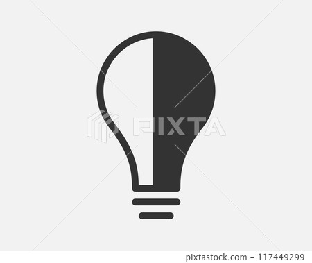 Light dimmer icon line trendy design. Electricity lamp saving energy sign. Black and white flat style. Light dimmer icon line trendy design. Electricity lamp saving energy sign. Black and white flat style. 117449299