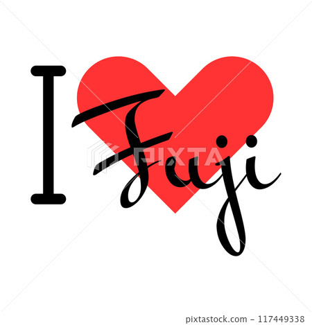 I love Fuji, city of Japan. Hand drawn letters with red heart. Vector illustration lettering, modern design I love Fuji, city of Japan. Hand drawn letters with red heart. Vector illustration lettering, modern design 117449338