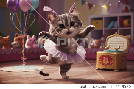 A cat dancing alone in the night A cat dancing alone in the night 117449520