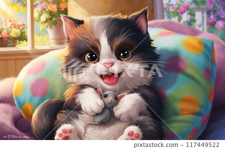 可愛的小貓和老鼠玩具 117449522