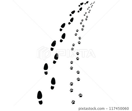 Footprints of man and dog, turn left or right 117450060