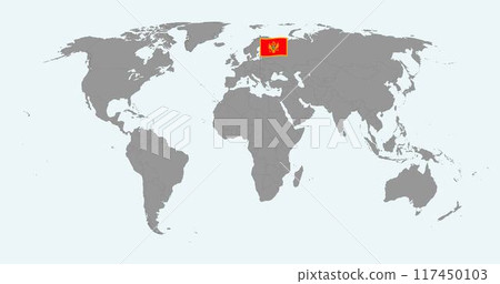 Pin map with Montenegro flag on world map. Vector illustration. 117450103