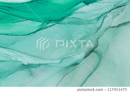 Abstract Watercolor Artwork Featuring green Tones and Fluid Patterns in Gentle Layers 117451475