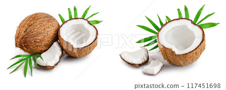 coconut with leaves isolated on white background 117451698