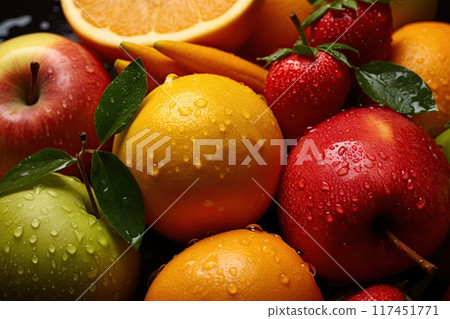 Fruit basket. Variety of a freashly harvested fruit. Ai generative 117451771