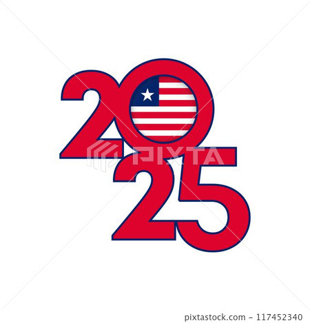 2025 banner with Liberia flag inside. Vector illustration. 117452340