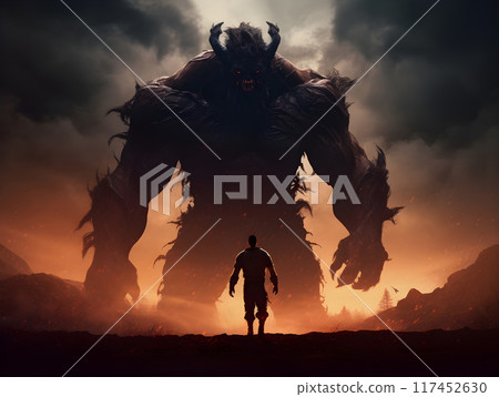 Soul of a Man Fighting with Demons AI Artwork 117452630