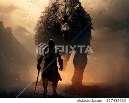 Strong Will Soul of a Lonely Man and his Inner Protector Wolf AI Artwork Strong Will Soul of a Lonely Man and his Inner Protector Wolf AI Artwork 117452883
