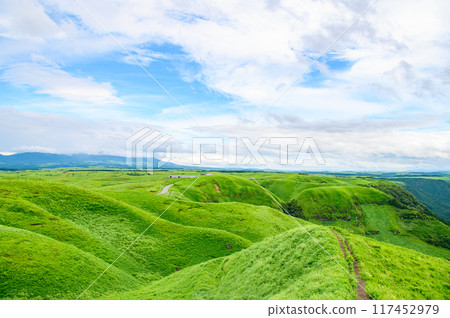Panoramic view from Daikanbo in Aso National Park 117452979