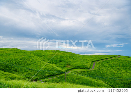 Panoramic view from Daikanbo in Aso National Park Panoramic view from Daikanbo in Aso National Park 117452995