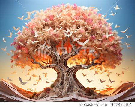 The Magic and Mysterious Fantasy Tree of Life Origami Style AI Artwork 117453104
