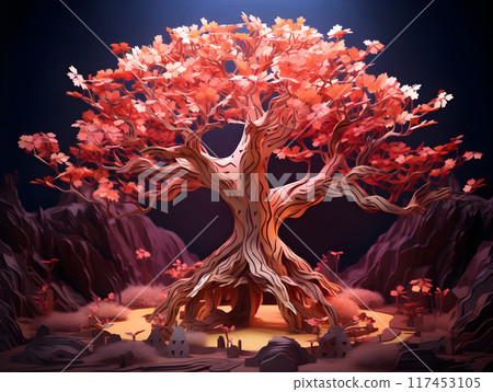 The Magic and Mysterious Fantasy Tree of Life Origami Style AI Artwork 117453105