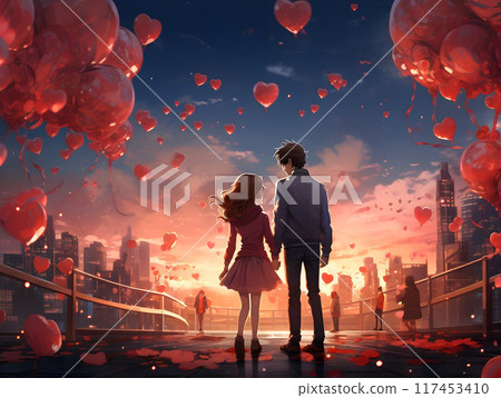 Valentine Day Lovers Charming and Beautiful Magically Romantic Environment Anime Style AI Artwork 117453410