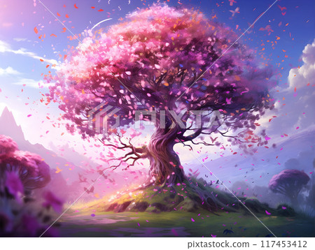 Valentine Day Magic Love Tree with Hearts AI Artwork 117453412