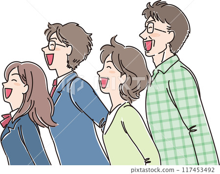 各年齡層的人_側身_微笑迎風_一家四口_高中生男女_家長 117453492
