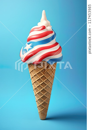 Ice Cream in a cone in colors of American flag. Generative Ai 117453985