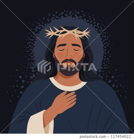 Jesus Christ in prayer. Illustration christian religious vector 117454022