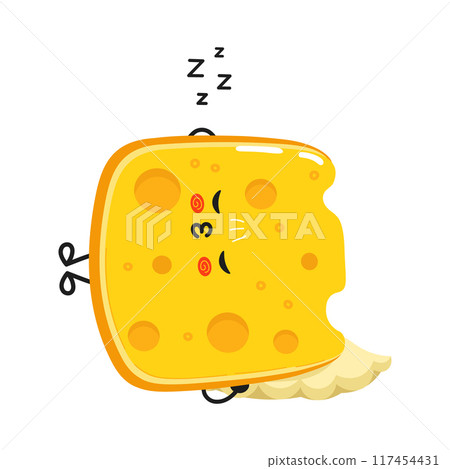 Cheese sleeping character. Vector hand drawn cartoon kawaii character illustration icon. Isolated on white background. Cheese sleep character concept 117454431