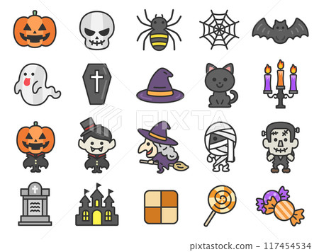 Halloween icon (line drawing color) illustration set 117454534