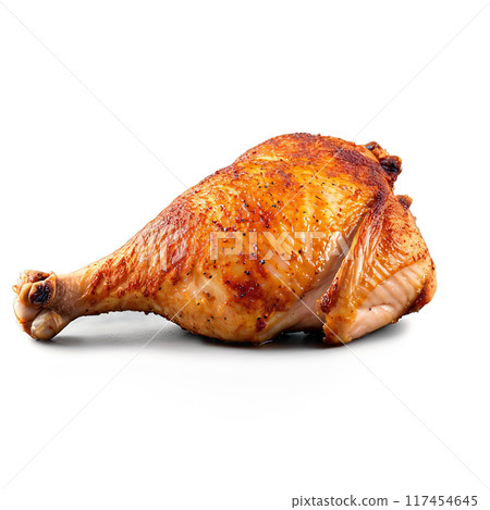 Chicken thighs bone in and skin on crispy and golden captured in natural light 117454645