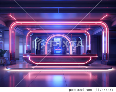 High Tech Modern Hotel Reception Area Hall Lobby AI Artwork 117455234