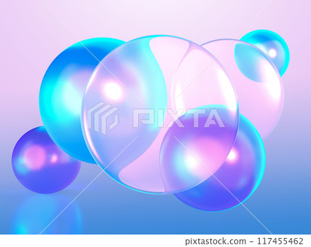 3D illustration of iridescent spheres and lenses 3D illustration of iridescent spheres and lenses 117455462