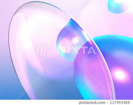 3D illustration of iridescent spheres and lenses 117455469