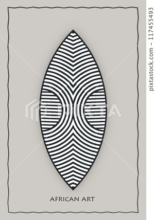 African shield wooden, traditional board with ethnic tribal ornament, cartoon style isolated on white background. Decorated with Afro art, ethnic african weapon African shield wooden, traditional board with ethnic tribal ornament, cartoon style isolated on white background. Decorated with Afro art, ethnic african weapon 117455493