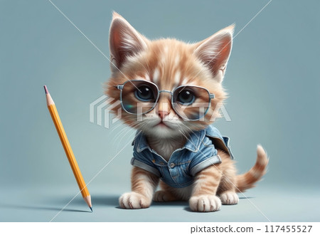 cute kitten schoolboy with pencil cute kitten schoolboy with pencil 117455527
