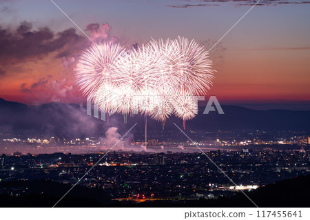 <Niigata Prefecture> Nagaoka Fireworks Festival - Aerial view <Niigata Prefecture> Nagaoka Fireworks Festival - Aerial view 117455641