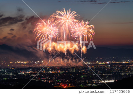 <Niigata Prefecture> Nagaoka Fireworks Festival - Aerial view <Niigata Prefecture> Nagaoka Fireworks Festival - Aerial view 117455666