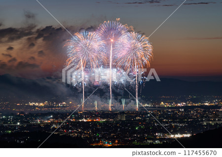 <Niigata Prefecture> Nagaoka Fireworks Festival - Aerial view <Niigata Prefecture> Nagaoka Fireworks Festival - Aerial view 117455670