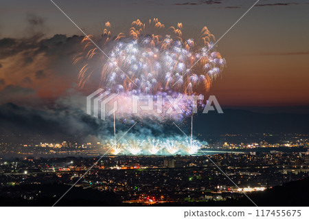 <Niigata Prefecture> Nagaoka Fireworks Festival - Aerial view <Niigata Prefecture> Nagaoka Fireworks Festival - Aerial view 117455675