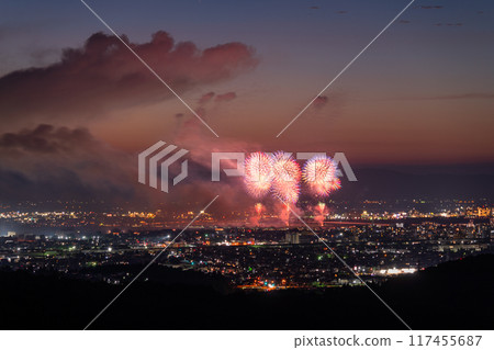 <Niigata Prefecture> Nagaoka Fireworks Festival - Aerial view <Niigata Prefecture> Nagaoka Fireworks Festival - Aerial view 117455687