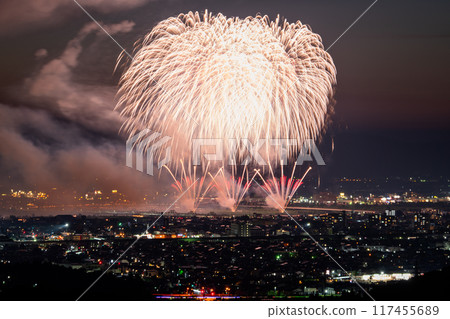 <Niigata Prefecture> Nagaoka Fireworks Festival - Aerial view <Niigata Prefecture> Nagaoka Fireworks Festival - Aerial view 117455689