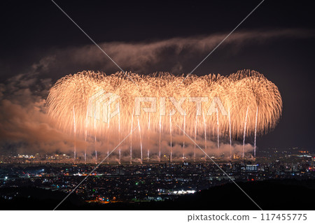 <Niigata Prefecture> Nagaoka Fireworks Festival - Aerial view <Niigata Prefecture> Nagaoka Fireworks Festival - Aerial view 117455775
