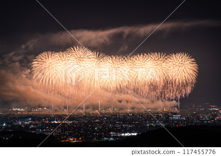 <Niigata Prefecture> Nagaoka Fireworks Festival - Aerial view <Niigata Prefecture> Nagaoka Fireworks Festival - Aerial view 117455776