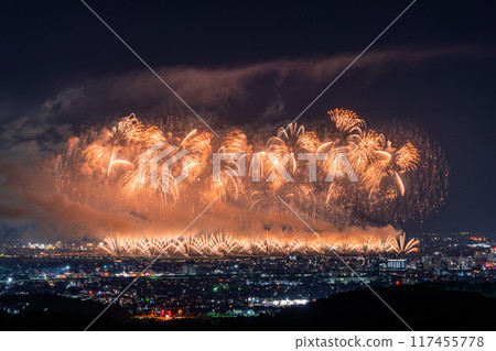 <Niigata Prefecture> Nagaoka Fireworks Festival - Aerial view <Niigata Prefecture> Nagaoka Fireworks Festival - Aerial view 117455778