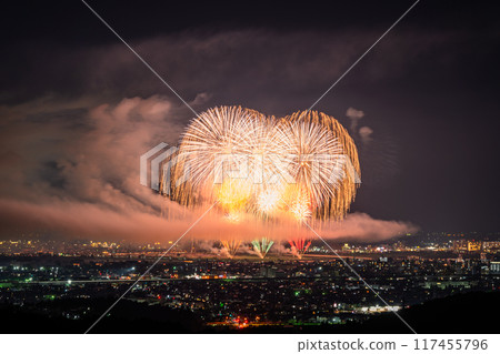 <Niigata Prefecture> Nagaoka Fireworks Festival - Aerial view <Niigata Prefecture> Nagaoka Fireworks Festival - Aerial view 117455796