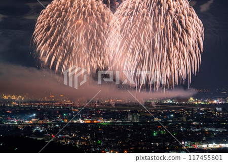 <Niigata Prefecture> Nagaoka Fireworks Festival - Aerial view <Niigata Prefecture> Nagaoka Fireworks Festival - Aerial view 117455801