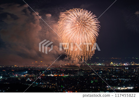 <Niigata Prefecture> Nagaoka Fireworks Festival - Aerial view <Niigata Prefecture> Nagaoka Fireworks Festival - Aerial view 117455822