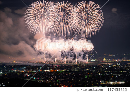 <Niigata Prefecture> Nagaoka Fireworks Festival - Aerial view <Niigata Prefecture> Nagaoka Fireworks Festival - Aerial view 117455833