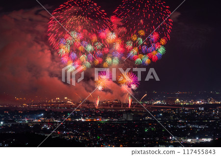 <Niigata Prefecture> Nagaoka Fireworks Festival - Aerial view <Niigata Prefecture> Nagaoka Fireworks Festival - Aerial view 117455843