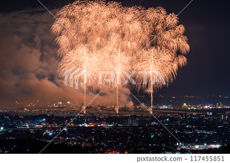 <Niigata Prefecture> Nagaoka Fireworks Festival - Aerial view <Niigata Prefecture> Nagaoka Fireworks Festival - Aerial view 117455851