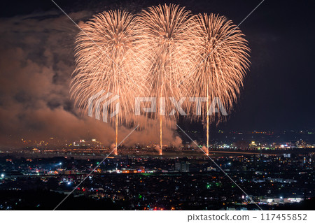 <Niigata Prefecture> Nagaoka Fireworks Festival - Aerial view <Niigata Prefecture> Nagaoka Fireworks Festival - Aerial view 117455852