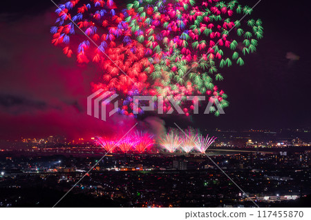 <Niigata Prefecture> Nagaoka Fireworks Festival - Aerial view <Niigata Prefecture> Nagaoka Fireworks Festival - Aerial view 117455870