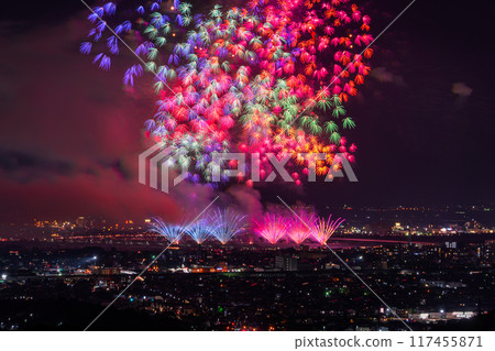 <Niigata Prefecture> Nagaoka Fireworks Festival - Aerial view <Niigata Prefecture> Nagaoka Fireworks Festival - Aerial view 117455871